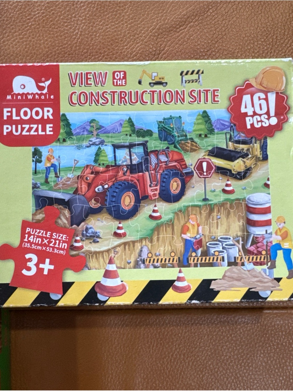 MiniWhale Construction Site Floor Puzzle 46 Pieces 14x21 Kids Ages 3+ New